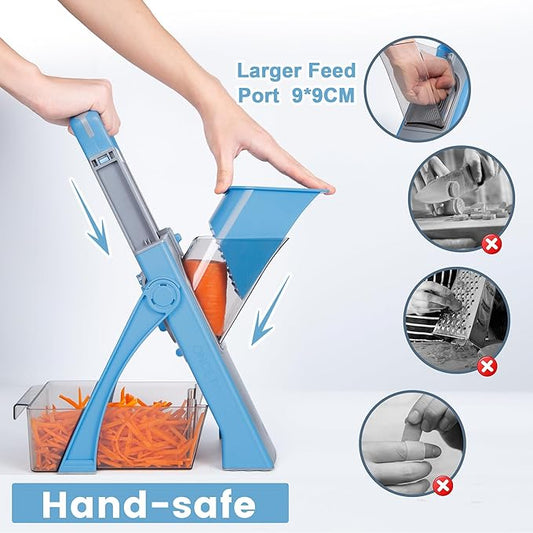 Upgrade Safe Mandoline Slicer Plus for Kitchen, SupMaKin Bigger Port Vegetable Food Potato Chopper, Adjustable Thickness, Julienne & Dicer With Vegetable Spiralizer (LightBlue)