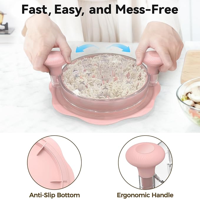 Ukeetap 10" Pro Chicken Shredder Tool Twist Large for Kitchen, Pink | BPA-Free Food-Safe Meat Grinder, Visible Chicken Breast Meat Shredder with Strong Anti-Slip Bottom & Ergonomic Handle
