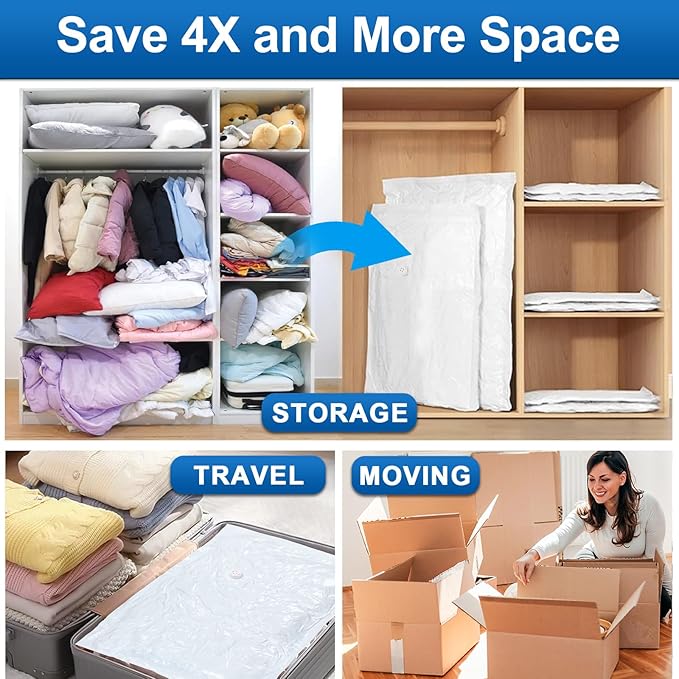 ZXA Vacuum Storage Bag with Electric Air Pump, 20 Pack (4 Jumbo, 4 Large, 4 Medium, 4 Small, 4 Roll Up Bags) Vacuum Seal Bags for Clothing, Pillows, Blanket, Duvets, Comforters, Travel