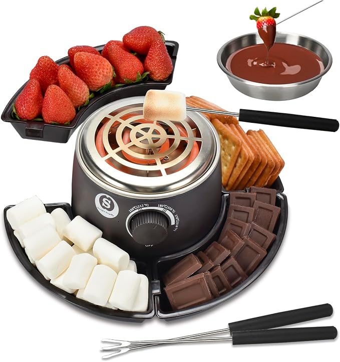 SANLE SOPFFY 2 in 1 Electric S'mores Maker & Fondue Pot,S'mores Maker Tabletop Indoor Kit with 4 Roasting Forks & 1 Flameless Temperature-controlled Heater,Christmas Gifts,Family Gifts