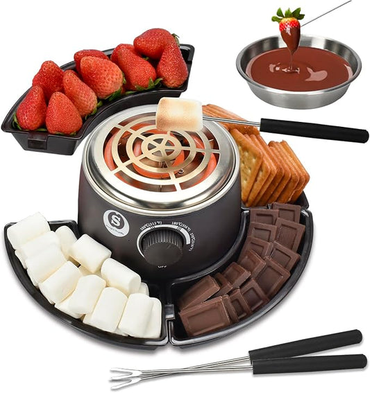SANLE SOPFFY 2 in 1 Electric S'mores Maker & Fondue Pot,S'mores Maker Tabletop Indoor Kit with 4 Roasting Forks & 1 Flameless Temperature-controlled Heater,Christmas Gifts,Family Gifts