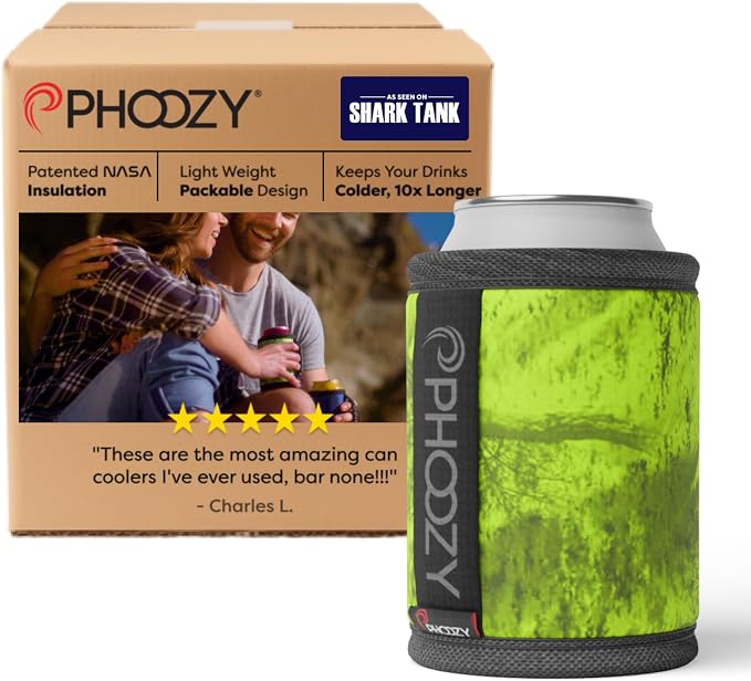 PHOOZY Insulated Can Cooler for 12 oz Cans - Patented Drink Sleeve with NASA-Inspired Technology - Keeps Beer, Soda & Sparkling Water Cold Longer - Lightweight Outdoor Can Holder - Green