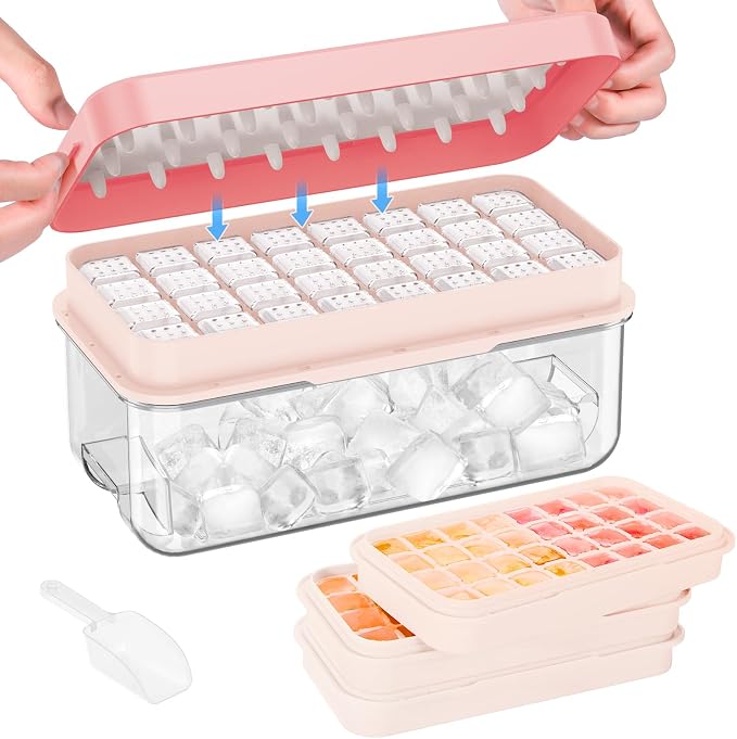 1.0" Ice Cube Trays for Freezer, PHINOX Ice Tray, 3-Tier(32Cubes/Tier) Pink