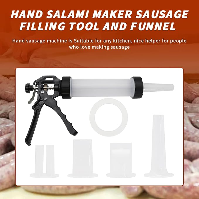 Hoypeyfiy Manual Sausage Stuffer, Homemade Sausage Filling Tool with Stuffing Tubes and Filling Nozzles, Hand Meat Filling Machine Salami Maker for Kitchen BBQ