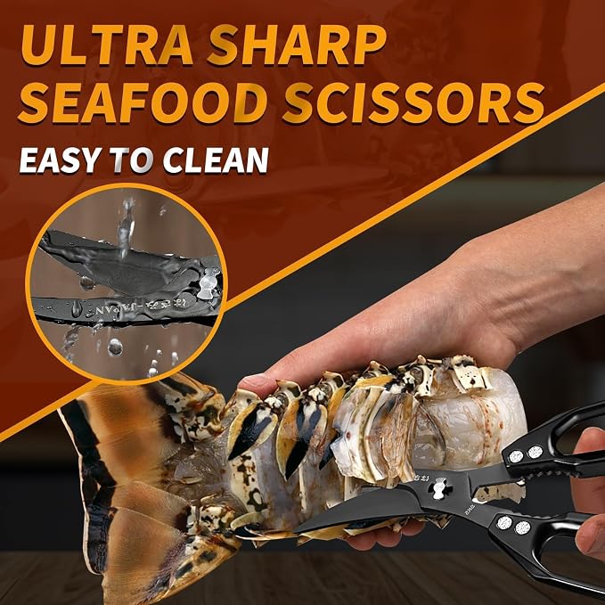 Huusk Kitchen Scissors for Food - Multifunction Kitchen Shears All Purpose | Stainless Steel Seafood Scissors for Meat, Fish, Vegetables, Chicken, Turkey, Ergonomic Non-Slip Handle, Gifts for Women