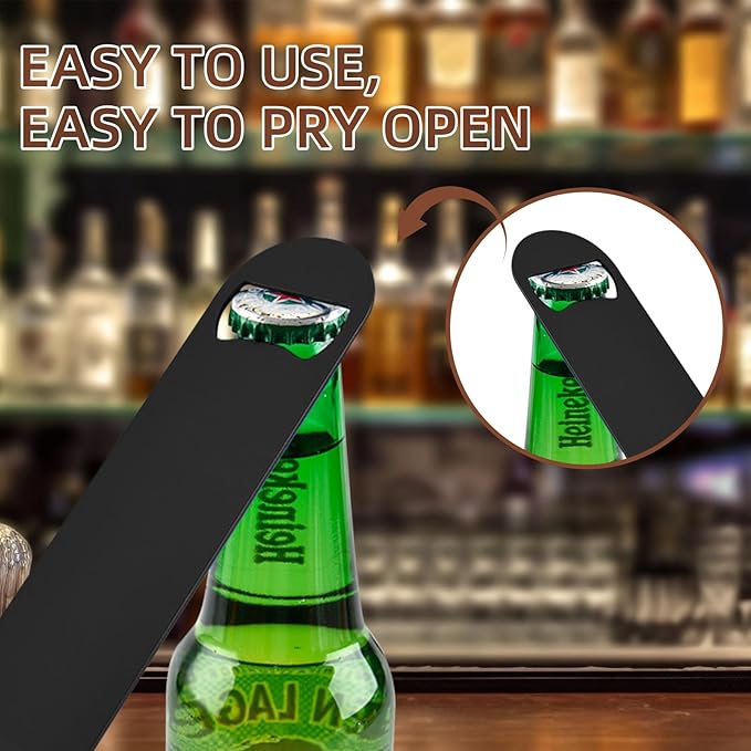 100 Pack Flat Beer Bottle Opener 7 inch Stainless Steel Flat Bottle Opener Black Beer Bottle Openers for Bartender Kitchen Bar Restaurant (7 Inch)