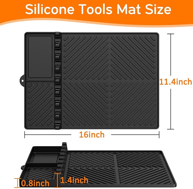 Find law Silicone Tools Mat for Griddle & Kitchen Countertop | Black Side Shelf Spatula Mat with Drip Pad for Blackstone Weber Traeger Pit Boss Flat Top Grill Smoker, BBQ Gifts for Men