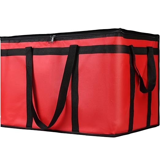 1PK Insulated Food Delivery Bag, 3X-Large Reusable Grocery Bags, Red | Commercial Food Warmers for Delivery Drivers, Tote Bags for Cooler/Hot Food, Picnic/Travel, Heavy Duty, Catering 23"x14"x15"