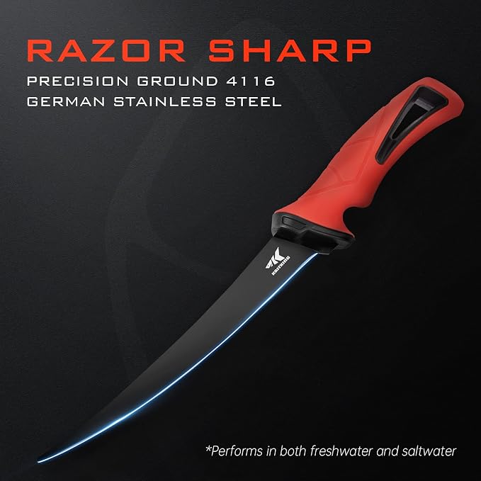 KastKing Intimidator 7'' Fillet Knife and Honing Rod, Fishing Gear for Men | Ultra-Sharp G4116 German Stainless-Steel Blades, Non-Slip Handle, Corrosion-Resistant, Protective Sheath, Fishing Knife