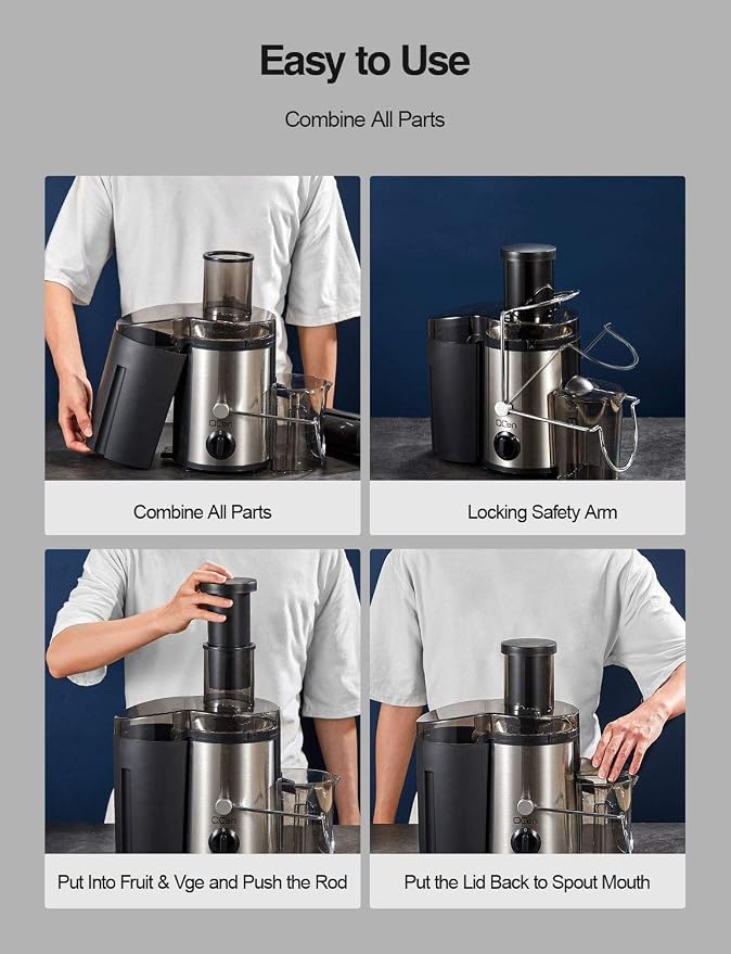 QCen Juicer Machine 500W Centrifugal Juicer with Extra Wide Feed Chute | For Fruits And Vegetables, Stainless Steel, BPA-Free Parts, Easy To Clean, Blue, Compact Countertop Juicer