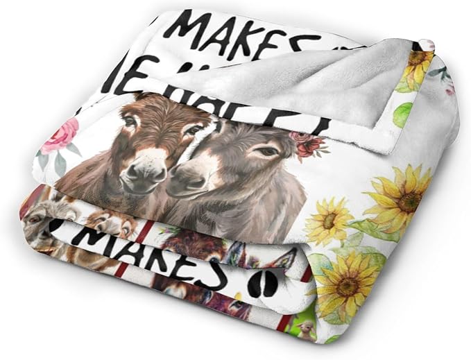 Donkey Blanket Soft Cozy Donkey Plush Throw Blanket Farm Donkey Stuff Decor Warm Lightweight Animal Flannel Fleece Blanket Giftsfor Lover Girls Kids Boys Women Adults Bed Travel 50"x60"