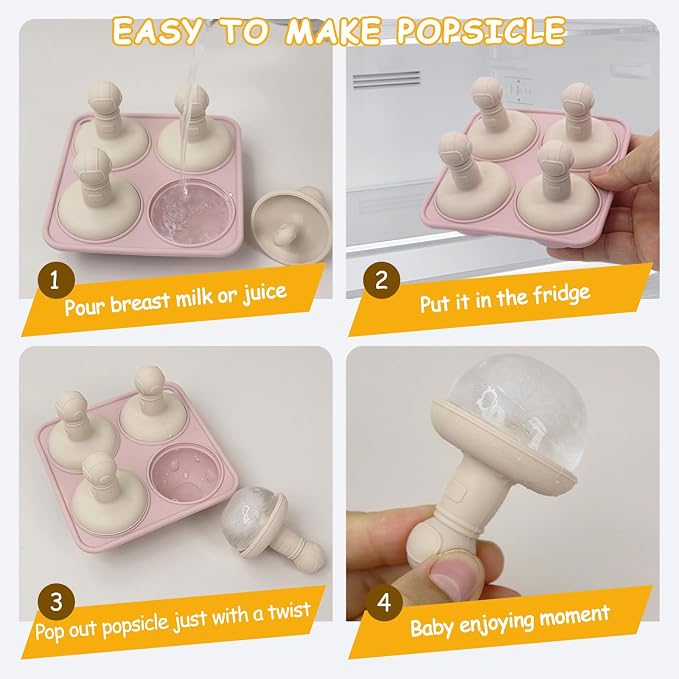 Socub Silicone Popsicle Molds- Baby's First Ice Pop Molds with Sticks- BPA-Free Breastmilk Popsicle Molds for Teething Infants 4Month+ | Easy Release | 4-Cavity | DIY Pop Molds(Dusty Blue)
