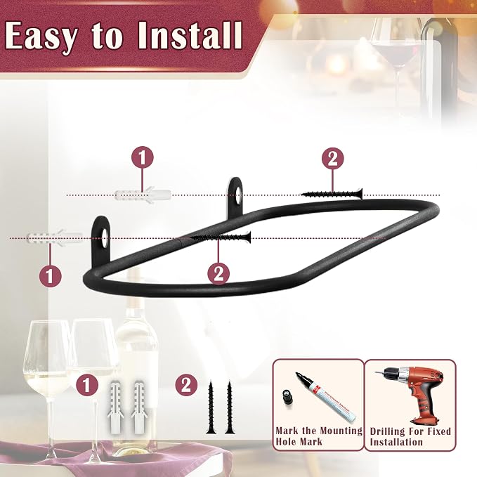 Wall Mounted Wine Rack: 4Pcs Wall Mount Wine Bottle Holder - Liquor Storage | for Wine Cellar Home Kitchen Bar Decor