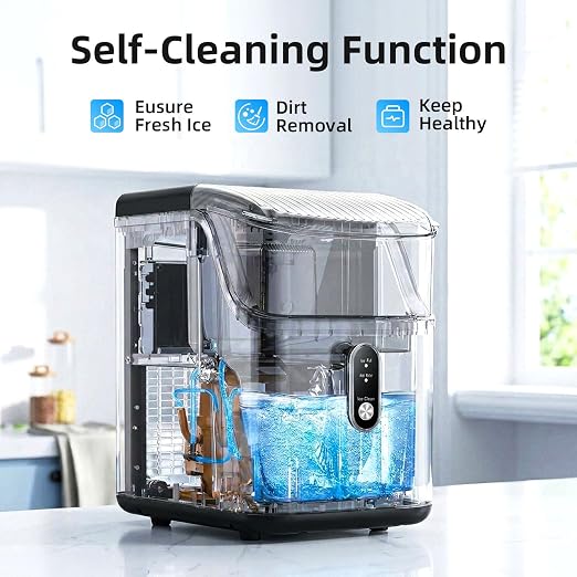 Antarctic Star Nugget Ice Makers Countertop, Pebble Ice Machine with Chewable Pellet Ice, 35Lbs/24H, Self-Cleaning, Sonic Ice, One-Click Operation, for Kitchen,Party Stainless Steel Black