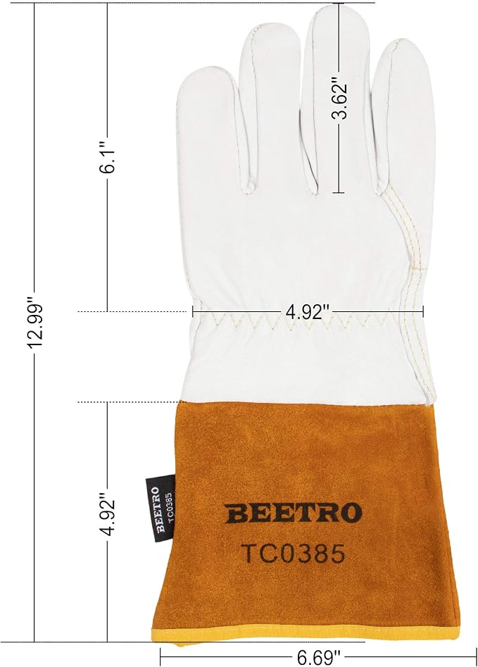 BEETRO Working Gloves 12 Pairs, Tig Welding Cowhide Split Leather, Heat/Fire Resistant BBQ/Warehouse/Heavy Duty/Animal Handling Glove, Extremely Soft and Flexible