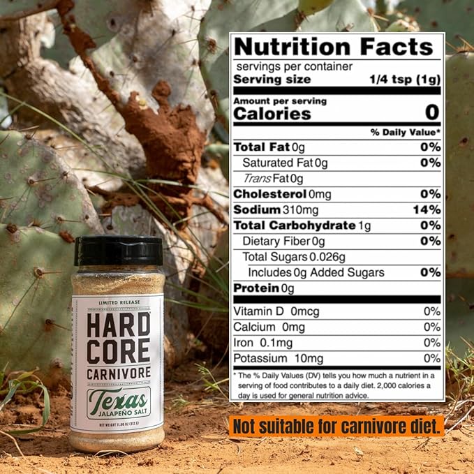 Hardcore Carnivore Texas Jalapeno Salt Seasoning for Meats & Veggies, 11oz | Garlic & Jalapeño Blend - Texas-Made All-Purpose Seasoning for Chicken, Beef, Veggies & Cocktail Rims. MSG-Free & Gluten Free
