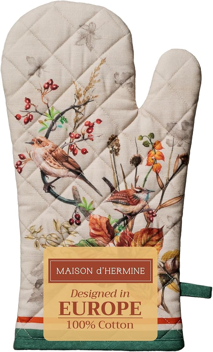 Maison d'Hermine Oven Gloves 100% Cotton Oven Mitt (7" x 13", Pack of 1) | With Loop Heat Resistant BBQ Cooking Gloves Baking Kitchen Handling Hot Pans Thanksgiving Christmas - Recolte
