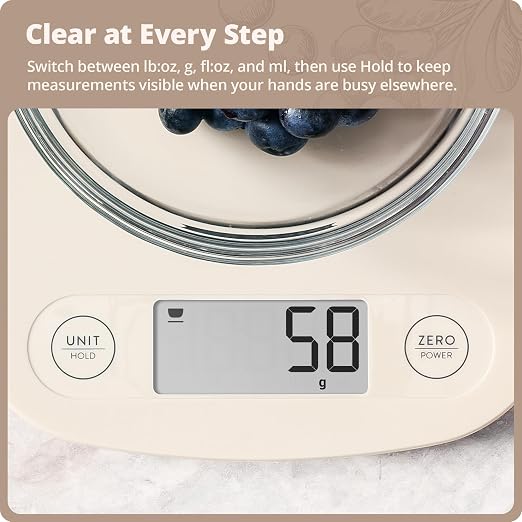 Greater Goods Food Scale – Digital Kitchen Scale, 1g Precision, Easy-Tare & Quick Conversion, Slim Compact Design, Durable & Portable | Ideal for Cooking, Baking & Meal Prep (Birch White)