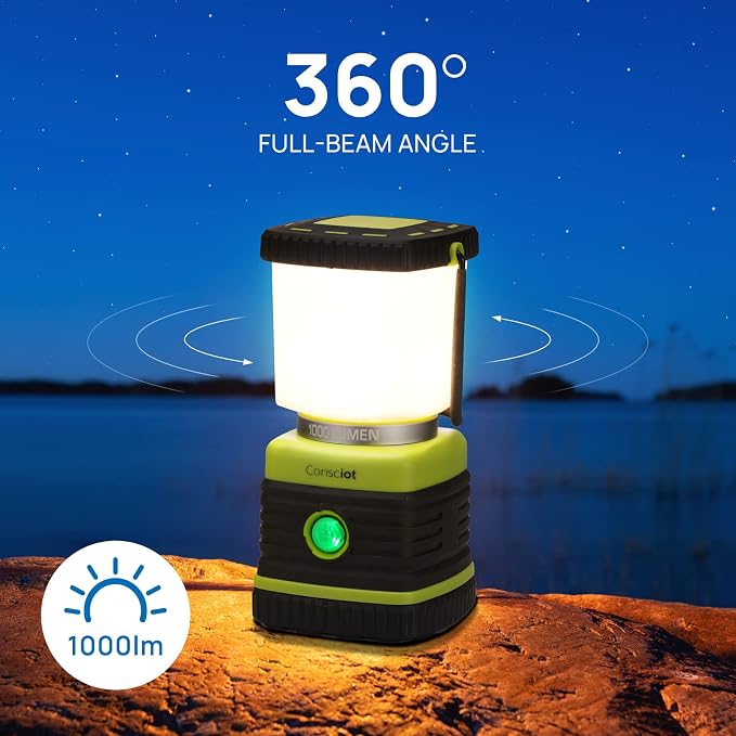Consciot LED Battery Powered Camping Lantern, 1000LM, 4 Light Modes, IPX4 Waterproof Portable Tent Flashlight for Power Outages, Emergency, Hurricane, Hiking, Light Green, (Pack of 20)