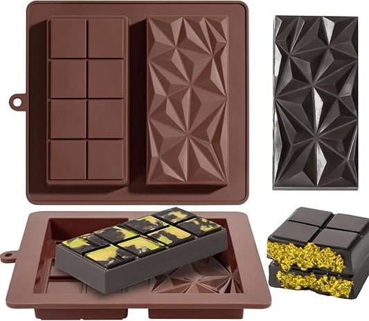 Chocolate Bar Mold Deep Dubai 1 Inch 2 Pcs Pistachio Chocolate Bar Silicone Thick Mold for Stuffed Bar, Large Candy Bar Mould for Filling, Brown