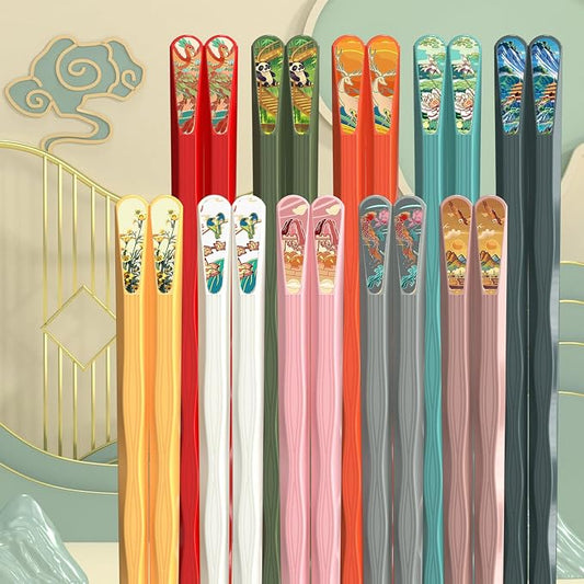 Reusable Fiberglass Chopsticks, 10 Pairs, Non-Slip, Dishwasher Safe (Wavy) | 9.5 Inch BPA-Free PET + Fiberglass, Heat Resistant To 120°C, For Sushi, Ramen, Noodles & Rice