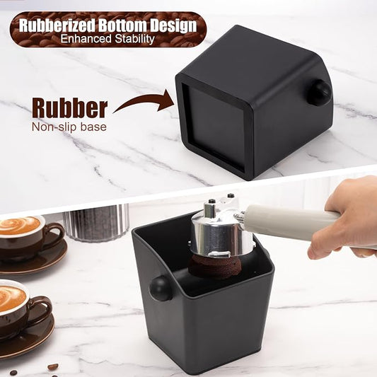 Espresso Knock Box - Shock-Absorbent Durable ABS Coffee Grounds Knock Box with Removable Knock Bar and Non-Slip Base, Ideal Coffee Bar Accessories for Father's Day Gift