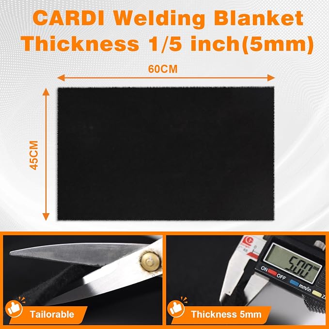 CARDI Fireproof Carbon Welding Blanket 2PCS 18x24 Inch Thickness 0.2 Inch Heat Resistant Fabric Up To 1900°F Heat Shield Resistant Mat for Soldering, Firepit, Grill, Welding Supplies