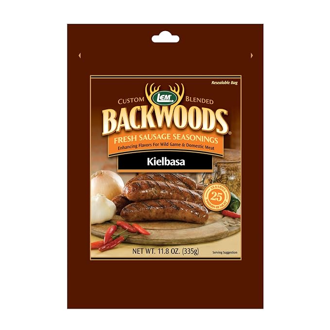 LEM Products Backwoods Kielbasa Fresh Sausage Seasoning, 11.8 oz Packet | Pre-Measured Seasoning for Wild Game and Domestic Meat, Seasons Up to 25 Pounds of Meat for Homemade Sausages