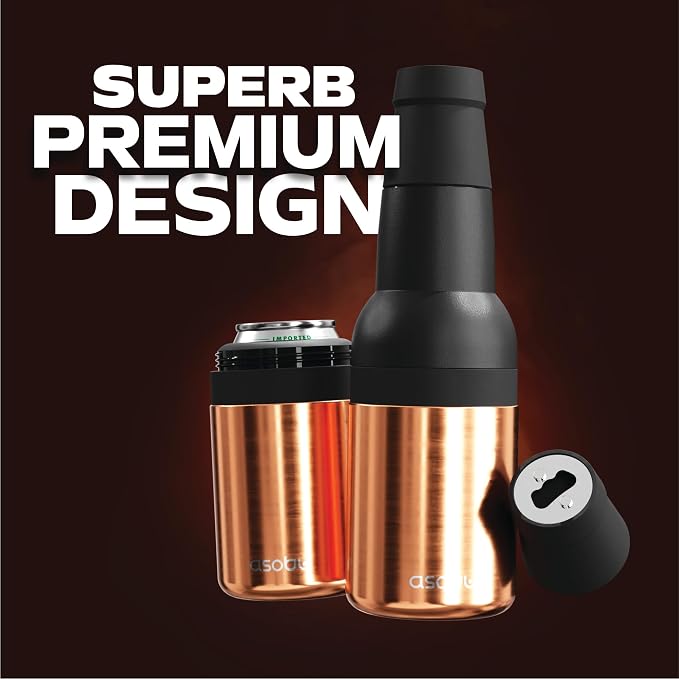 Asobu Frosty Beer Holder 2 Go Vacuum Insulated Double Walled Stainless Steel Beer Can and Bottle Cooler with Beer Opener, Bpa Free, Fits Standard 12oz Bottles & Cans, Gift for Beer Lovers