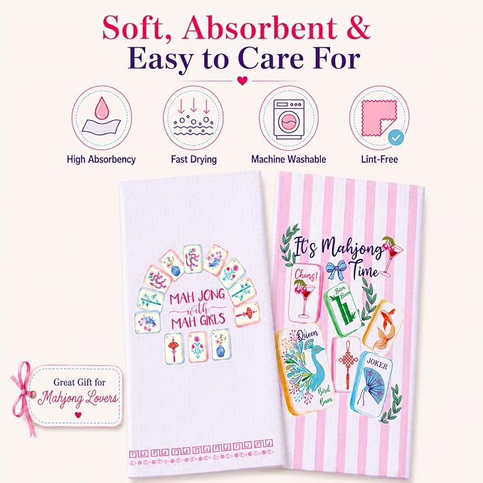 LXOMILL Mahjong Gifts for Women, Funny Kitchen Towel for Mahjong Lovers