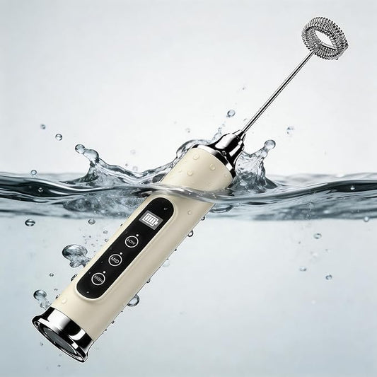 YUSWKO Beige Milk Frother Wand for Coffee, Handheld Coffee Frother, Rechargeable Drink Mixer, Waterproof Electric Whisk