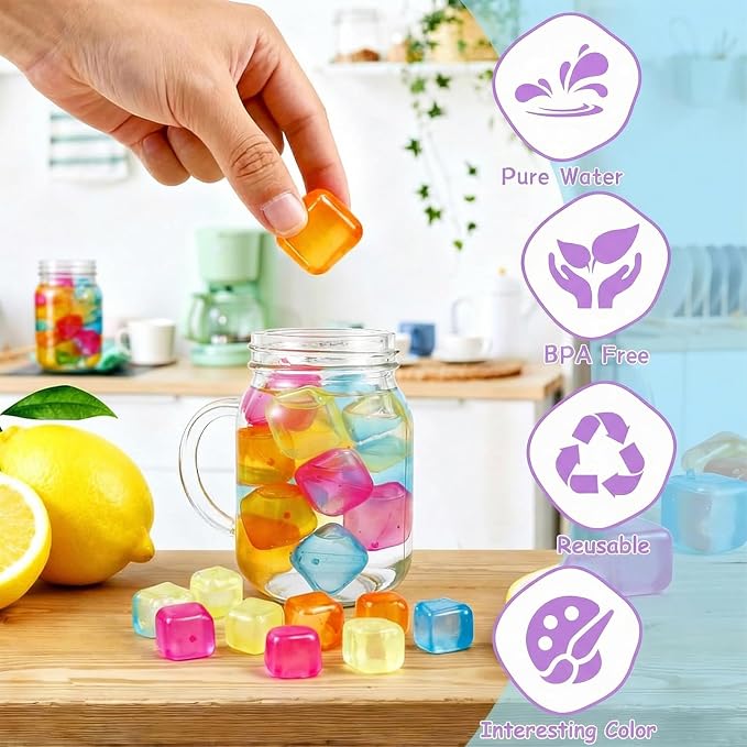 100PCS Reusable Ice Cubes, Plastic Cubes, 1 Inch, Colorful, Square | Refreezable Square Ice Cube, Washable Non Diluting Cube for Drinks, Coffee, Whiskey, Cocktails, Wine, Multicolor
