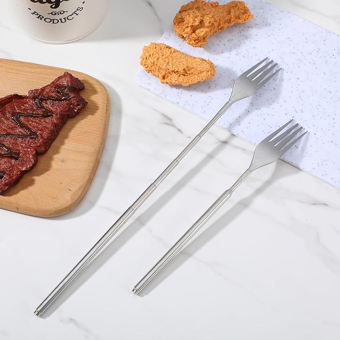 4 PCS Extendable Fork Set, Long Forks, Extended Stainless Steel Telescopic Forks for BBQ, Dinner, Dessert, Sausages, Hot Dogs, 9" to 25.2" Silver