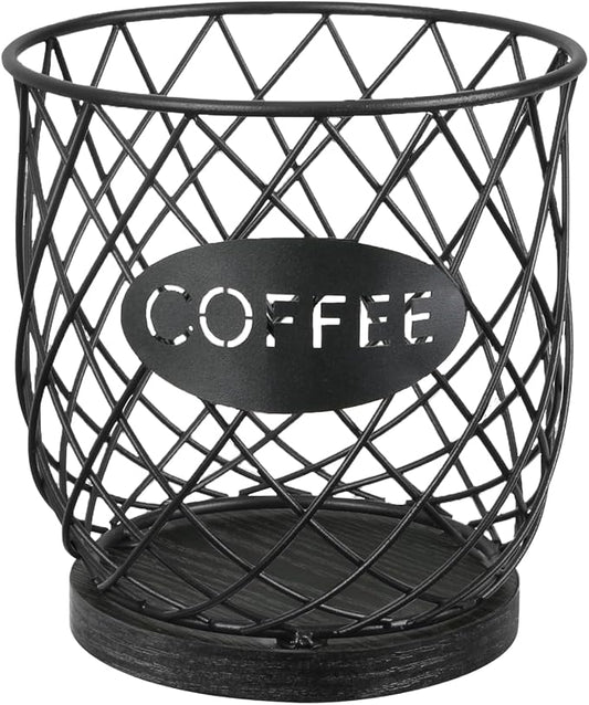 YINMIT K Cup Holder Organizer, Sturdy Coffee Pod Holder Organizer, 35 Kcup Large Capacity Storage Basket for Kitchen Counter and Office Desktop (Black-Circular)