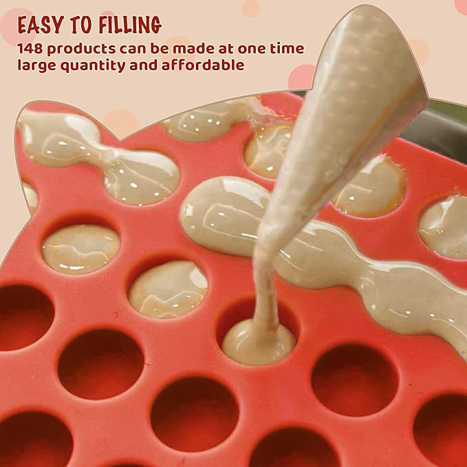 HKNMTT Mini Semi Sphere Shape Molds Silicone, 148 Cavities Round Baking Moulds for Dog Treats Snack Candy Chocolate Chip Cookie Wax Yogurt Melts, Oven Safe Small Half Ball Pellet Sheets