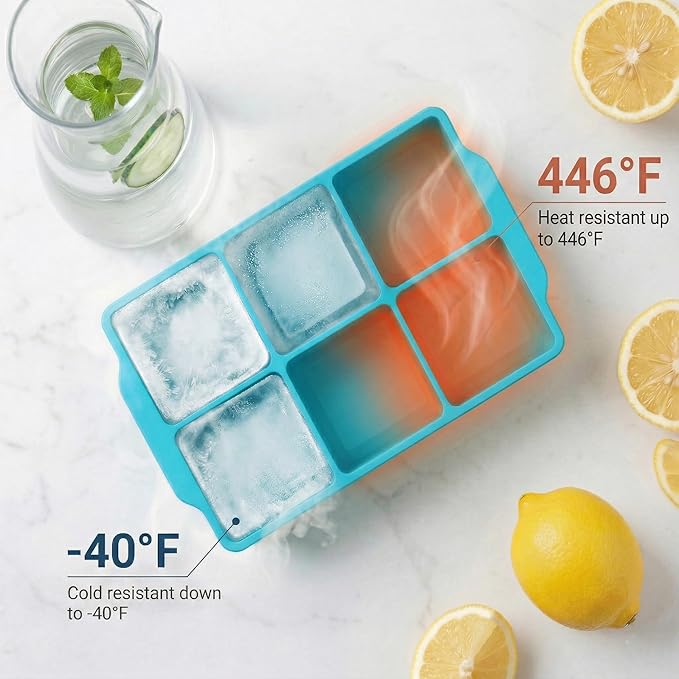 KitchFort® Large Silicone Ice Cube Tray (2-Pack) - 2" Big Ice Mold with Lid | Easy Release, Cocktail, Whiskey Ice Cubes Mold - Food Grade - Ice Cube Trays for Freezer - Stackable Silicone Ice Tray