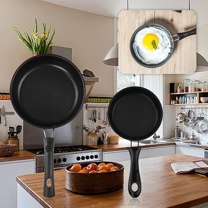 2 PCS Skillet Set, Portable Mini Frying Pan with Marble Coating (12cm+16cm) | Non-Stick and Heat Resistant Handle, Skillet Deeper Skillet Pan, for home Frying Saute Cooking Pizza Omelette Steak