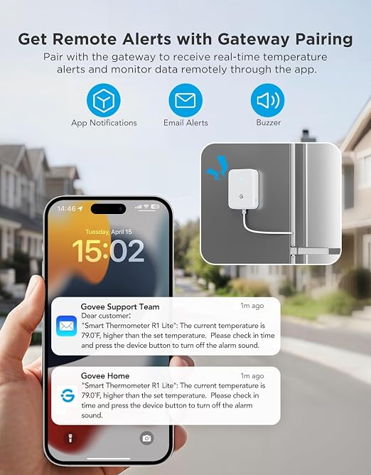 GoveeLife Bluetooth Refrigerator Thermometer Sensor with Alarm, 2-Pack | Monitor fridge/freezer temp remotely with app alerts & buzzer 230ft range. For kitchen/hot tub, gateway not included