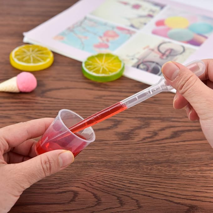 Coopay Plastic Graduated Cups Tools - 100 Pack 30ml/1oz Transparent Scale Measuring Cups,100 Pack Wooden Stirring Sticks and 3ml Transfer Pipettes for Resin, Epoxy, Stain, Mixing Paint