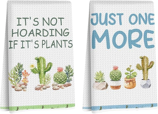2PCS Gardening Gifts for Plant Lovers Kitchen Towel, Plant Gifts for Women Lady Mom Gardener Teacher, Kitchen Hand Towels, Funny Best Friend Birthday Gift, Waffle Weave Dish Tea Towels