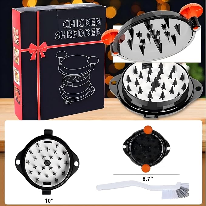 Chicken Shredder Tool Twist Pro - Large Meat Shredder for Chicken Breast, Pulled Pork, Beef with Upgraded Stainless Steel Spikes Wall Mounted Design BPA-Free Kitchen Essentials Gadgets (Orange/Black)