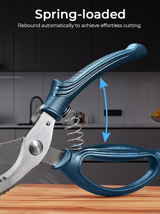Poultry Shears, Heavy Duty Kitchen Shears With Anti-Slip Handle & Safety Lock, Poultry Scissors for Meat, Chicken, Bone,Turkey, Fish, Spring Loaded, Dishwasher Safe(Navy Blue)