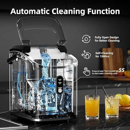 Antarctic Star Nugget Ice Maker Countertop with Soft Chewable Ice, Portable Sonic Ice Maker with Basket and Scoop, Removable Top Cover, Auto-Cleaning for Home/Party/RV/Camping (Stainless Steel Silver)