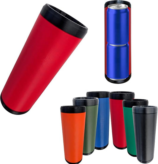 Beerzooka Double Tactical Reload Can Holder, Red | Fits 2 Standard 12oz Cans, Made in USA, 3D-Printed Plastic, Black Rim Design, For Camping and Tailgating