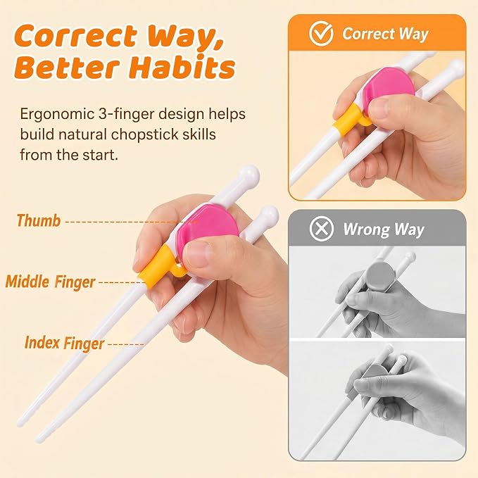 Kids Chopsticks, 2 Pairs Training Chopsticks for Toddlers Beginners Children Learning Practice, Hand Eye Coordination Development, Non-Slip Grip, Fun Everyday Dining Tool for Kids