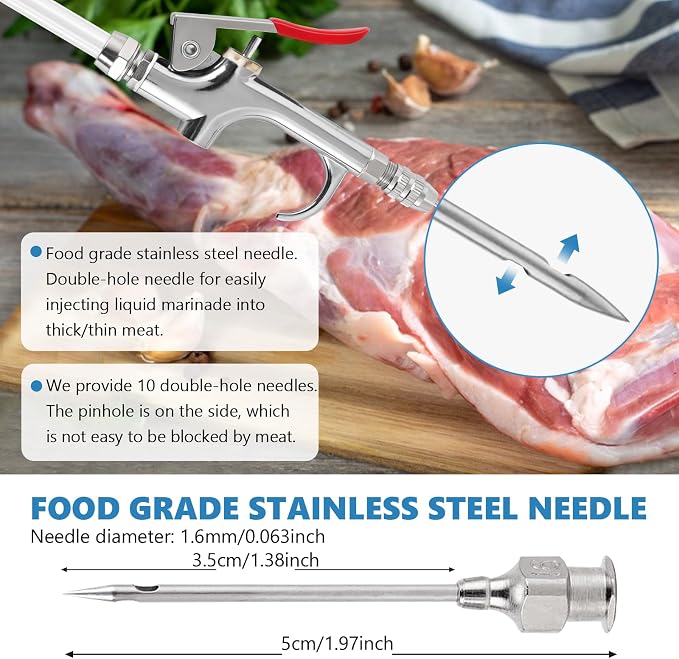 MXBAOHENG Electric Meat Injector Gun Pump with Hose, 70W Marinade Syringe | w/ 10 Stainless Steel Needles for Home Grilling, Family Parties & Outdoor Cooking Turkey, Pork, Beef