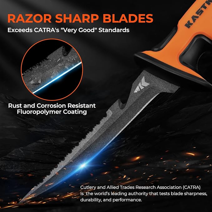 KastKing Ultimate Angler 5" Bait Knife, Fishing Knife for Men | Vanadium Stainless Steel Blade, Non-Slip Handle, Corrosion-Resistant, Dual Edge, Includes Sheath, Sharpener, Carabiner