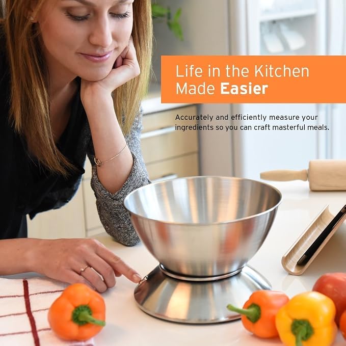Etekcity Food Scale with Bowl, Timer and Temperature, Grams and Ounces | Stainless steel bowl with tare, temperature sensor, ideal for baking, coffee and meal prep