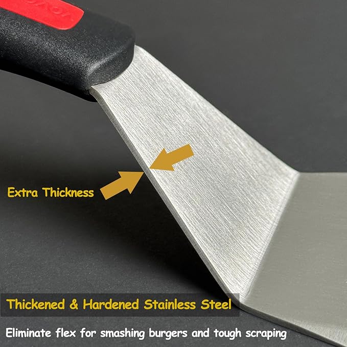 Professional Metal Spatula for Cast Iron Skillets and Flat Top Grills, Full Tang Silicone Handle,Thickened Stainless Steel Blade, Smash Burger Spatula Turner for Flipper, Cooking, BBQ, 5 x 2.75 Inch