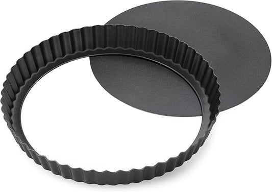 Tart Pan Removable Bottom - 9 Inch Non-Stick Carbon Steel Pie Pan for Baking Tarts, Pies, Quiches, Brownies, Quiche Baking Dish with Fluted Edges, Fruit Tart Mold